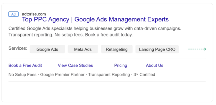 Google adsa Structured Snippet Extensions